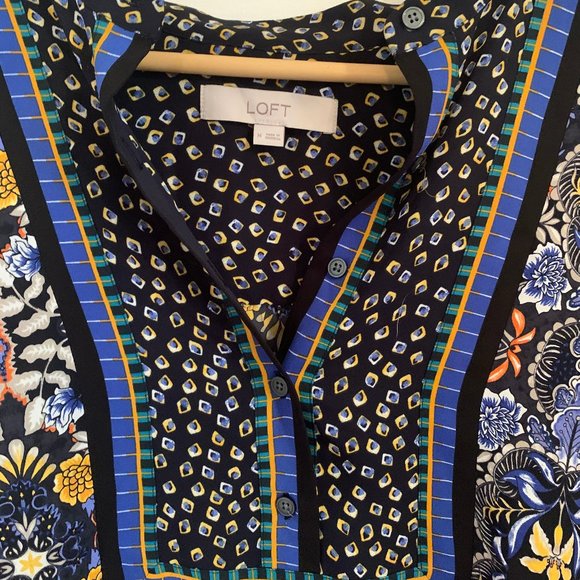 LOFT Long Sleeve Multi-Pattern Silky Blouse - Picture 4 of 7